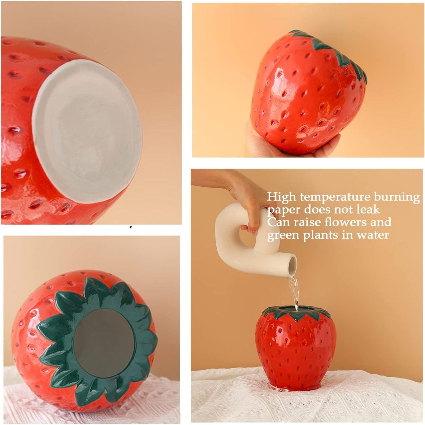 Trendy Unique Strawberry Ceramic Decorative Home Decoration Mother Gift Ceramic Fruit Vase for Danish Pastel Room