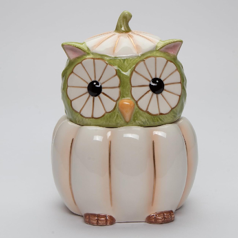 Black and Orange Halloween Kitchen Accessory Ceramic Pumpkin Owl Container Candy Jar