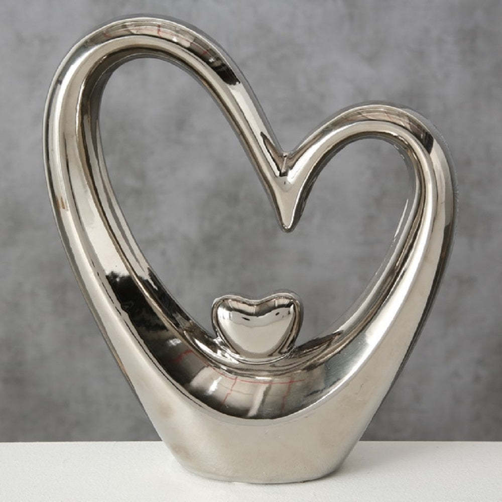 Luxury heart shape design wedding accessory silver plated ceramic figurine centerpieces for wedding table