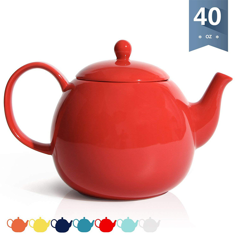 Custom painting colored white ceramic glazed tea pot with infuser