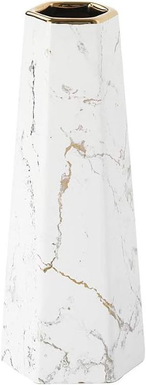 Vase for Home Decor Luxury Table Centerpieces Vase 10inch White Gold Edge Marble Ceramic Vase