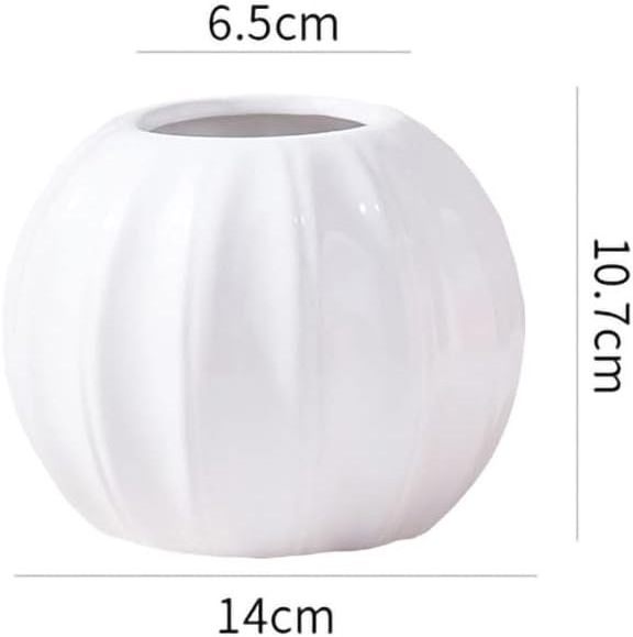 Creative Pumpkin Shape Ceramic Vase for Flower Dry Flower Hydroponic Planter Decorative Vase for Home Room Office Party White