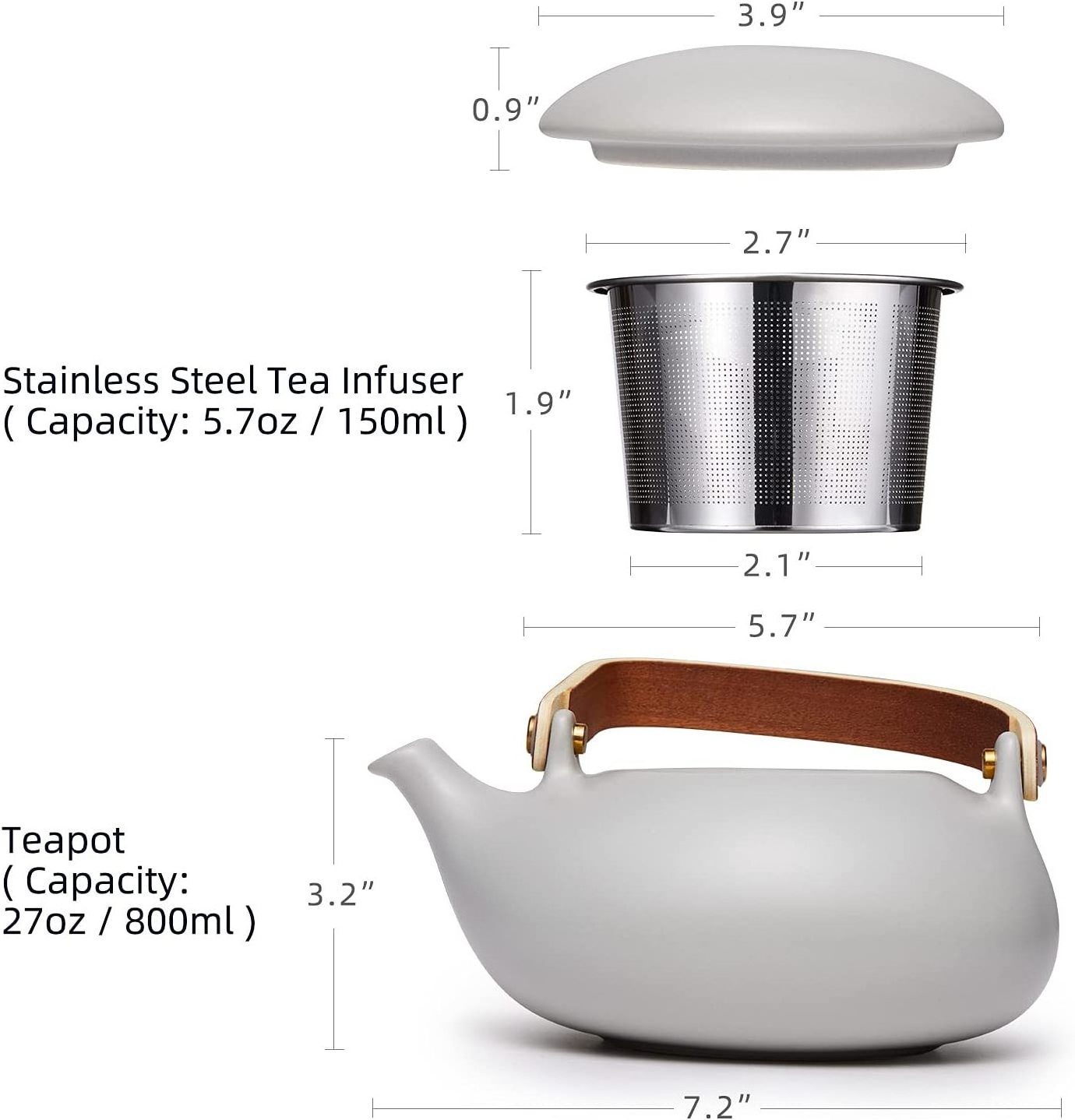 Ceramic Teapot with Bentwood Handle Japanese Loose Leaf Tea Pot Teapot for Afternoon Tea Wo