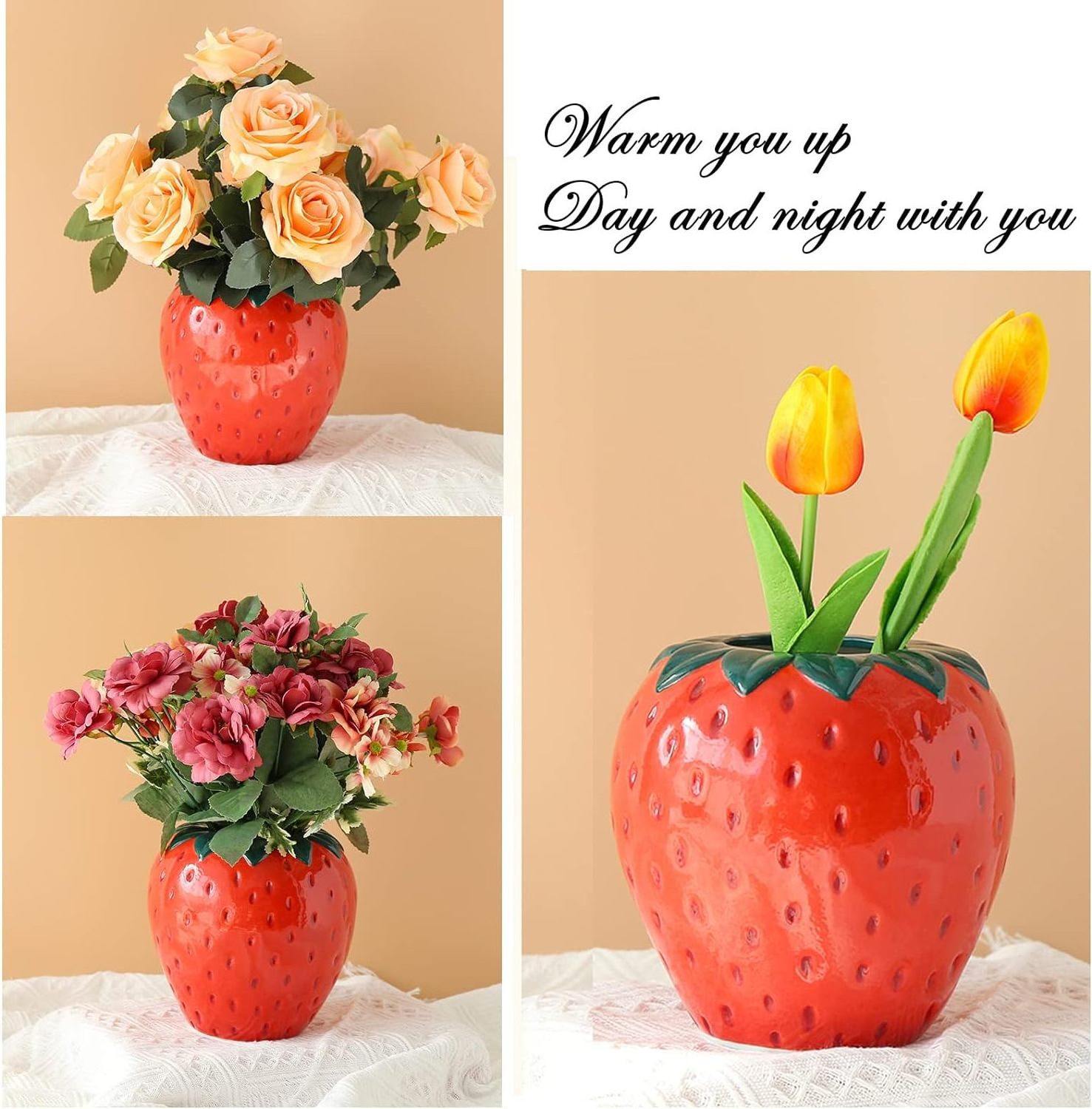 Trendy Unique Strawberry Ceramic Decorative Home Decoration Mother Gift Ceramic Fruit Vase for Danish Pastel Room