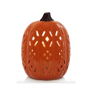 Decorative Hallow Candle Orange Pierced Pumpkin Large Jar Candle Holder for Fall and Halloween