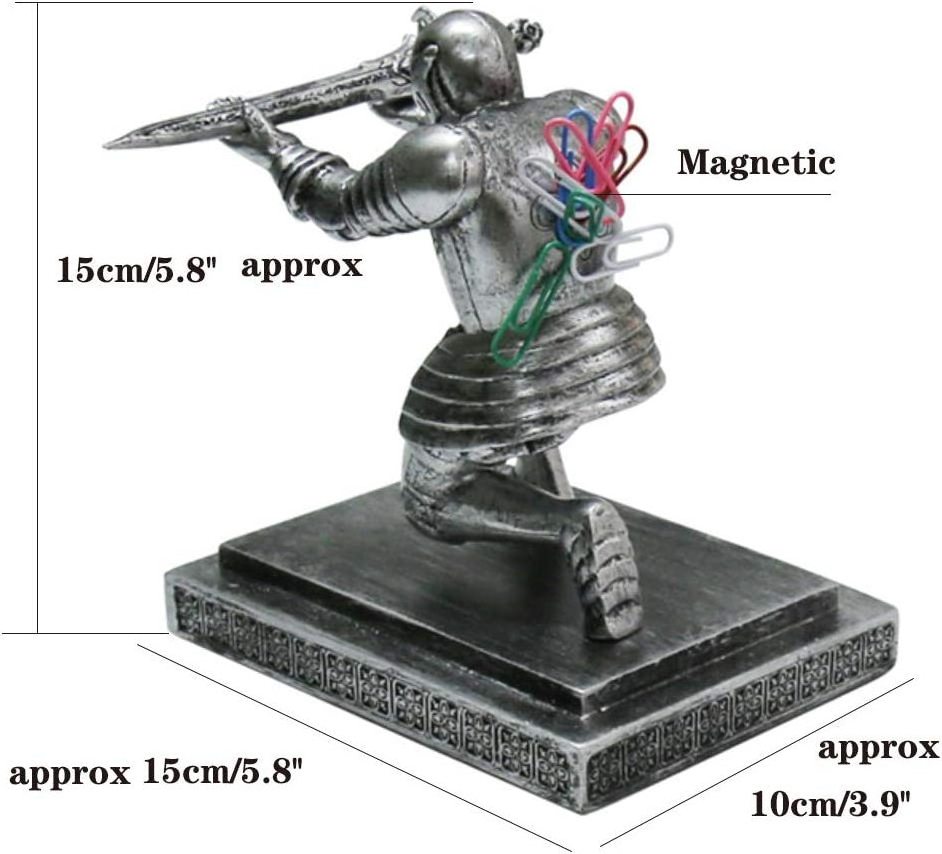 Knight Pen Holder Executive Cool Pen Holder for Desk Magnetic Resin Statues Figurines Desk