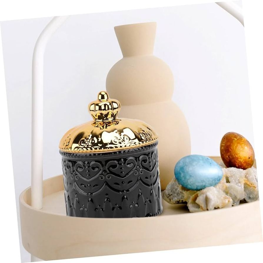 Euro embossed gold plated lid ceramic candy dish jewelry box for women girl