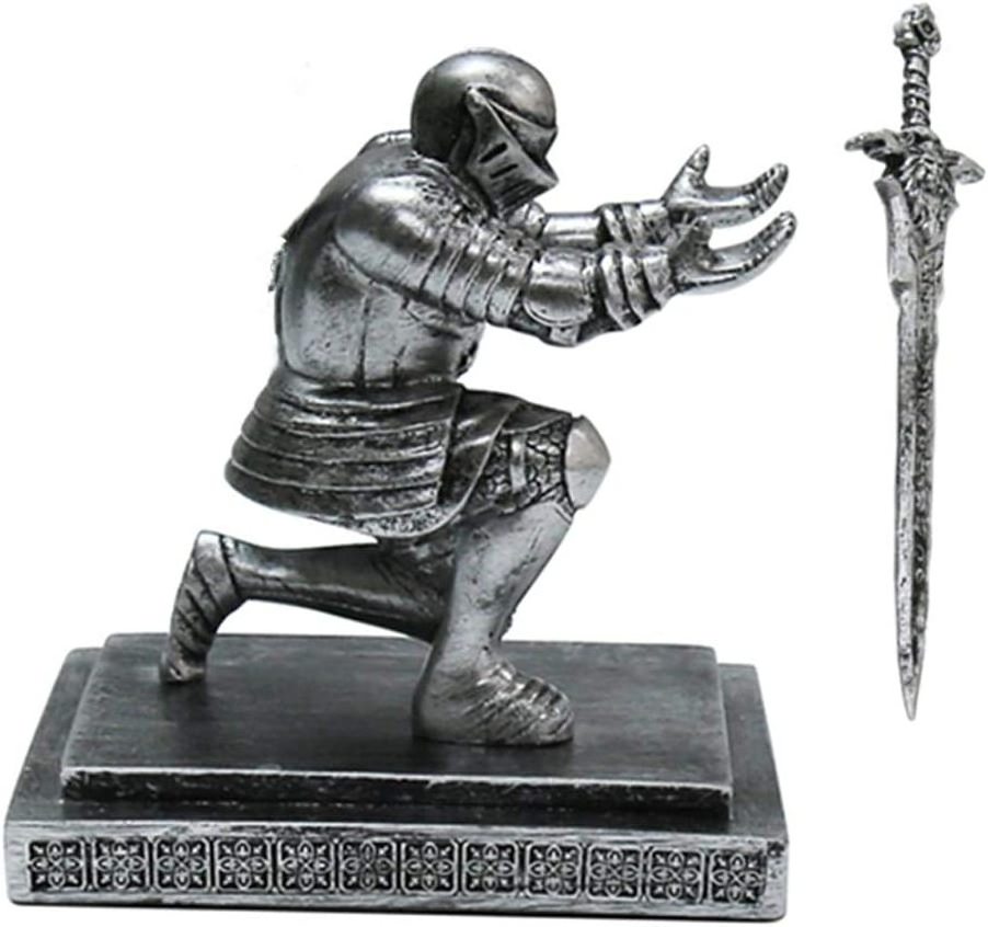 Knight Pen Holder Executive Cool Pen Holder for Desk Magnetic Resin Statues Figurines Desk