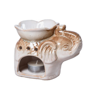 Cream & Brown Elephant Ceramic Wax Melt Warmer Wholesale Porcelain Essential Oil Burner