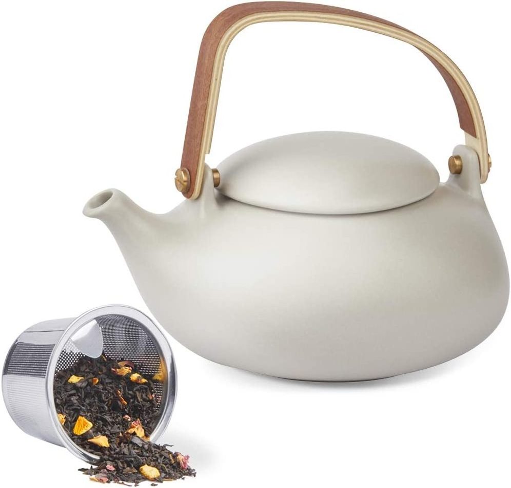 Ceramic Teapot with Bentwood Handle Japanese Loose Leaf Tea Pot Teapot for Afternoon Tea Wo