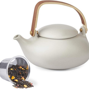 Ceramic Teapot with Bentwood Handle Japanese Loose Leaf Tea Pot Teapot for Afternoon Tea Wo