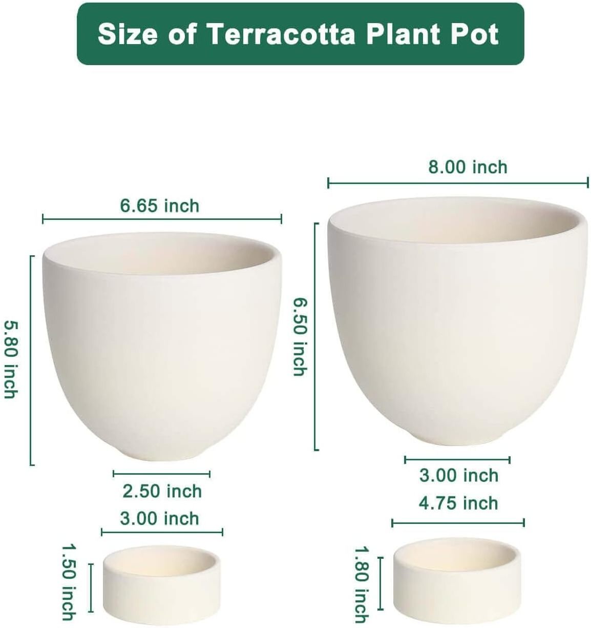 2 PCS 6 Inch & 8 Inch White Indoor Terracotta Self Watering Plant Pot Terra Cotta Plant Pot with Drainage Hole