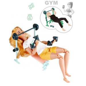 Sports girl movebal with dumbbell equipment 11.5 inch doll for girl with real joint for sale