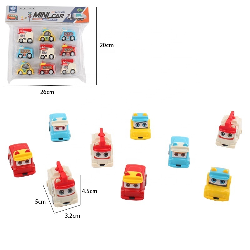 9pcs Promotional toys plastic pull back toy car model cars mini school bus