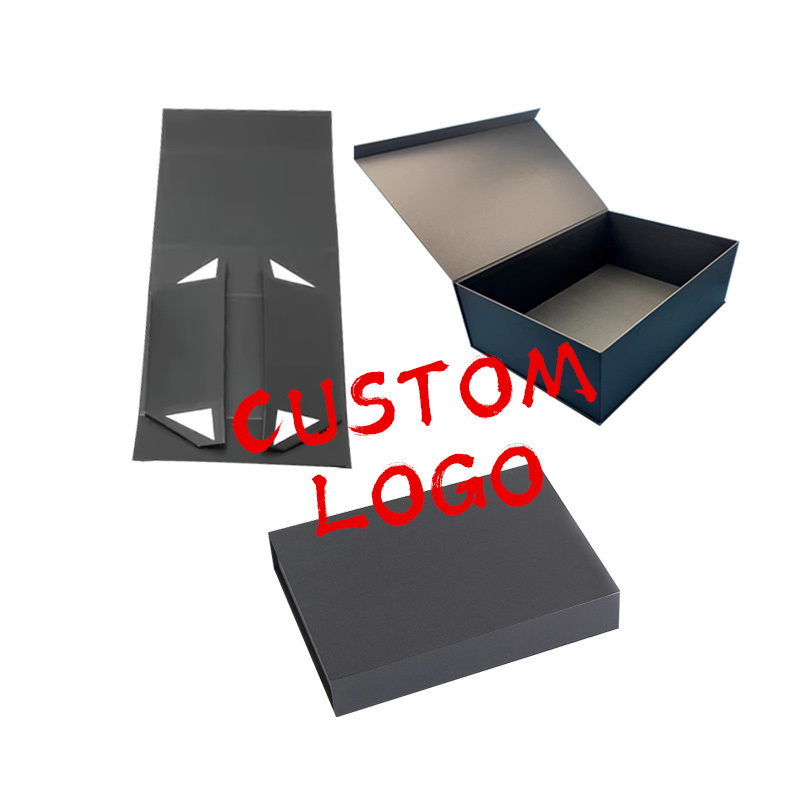 Collapsible Rigid Paper Cardboard Empty Packaging Magnetic Closure Custom Black Shoe Foldable Magnetic Paper Gift Box With Logo