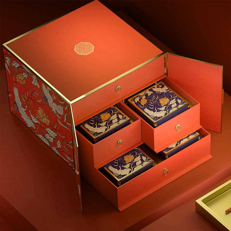 Customised Modern Mooncake Gift Boxes Set Luxury Mooncake Boxes Magnetic Packaging Moon Cake Box for Present