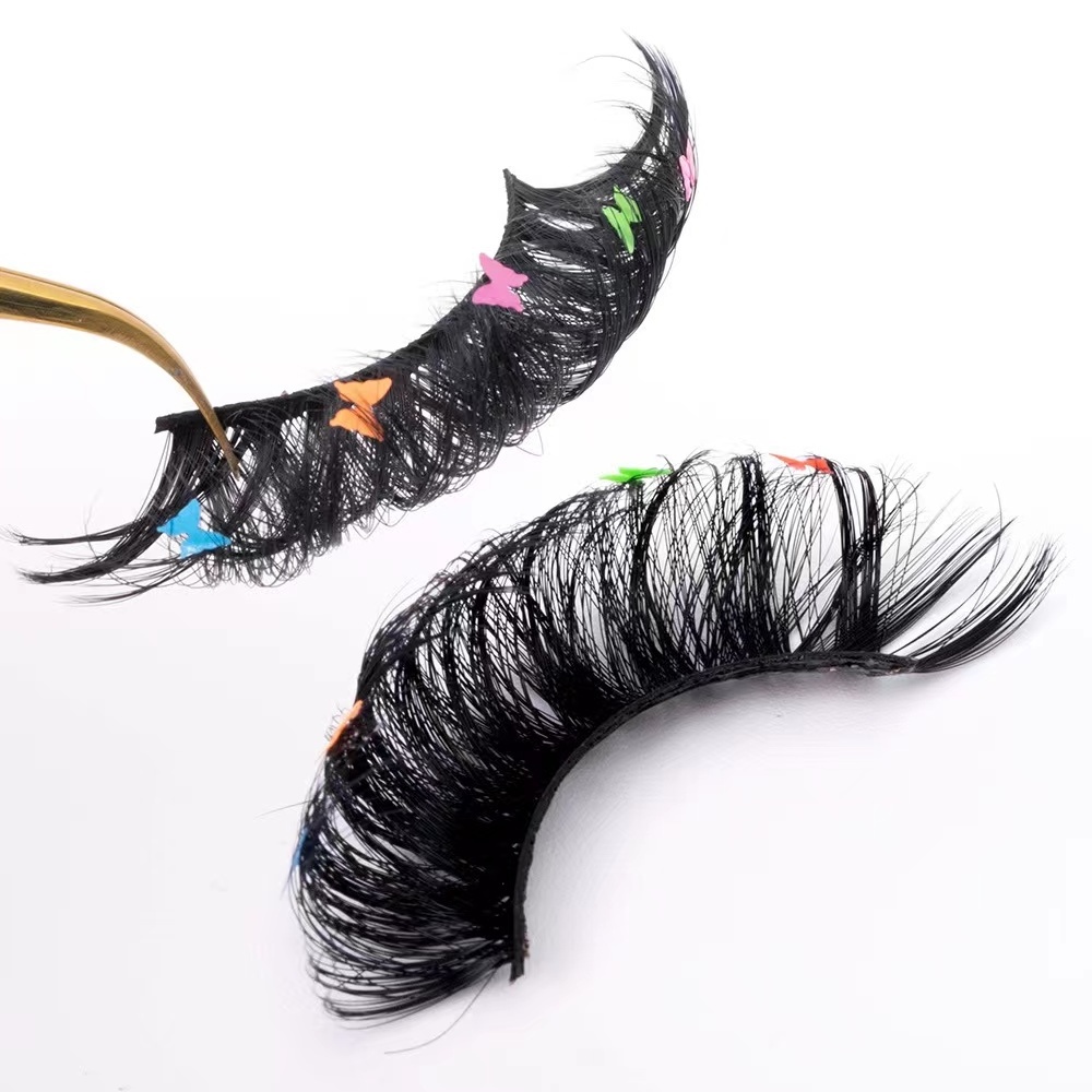 Colored Russian strip lashes sequin lashes with butterfly decals fluffy butterfly color eyelashes