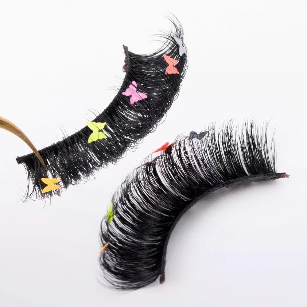 Colored Russian strip lashes sequin lashes with butterfly decals fluffy butterfly color eyelashes