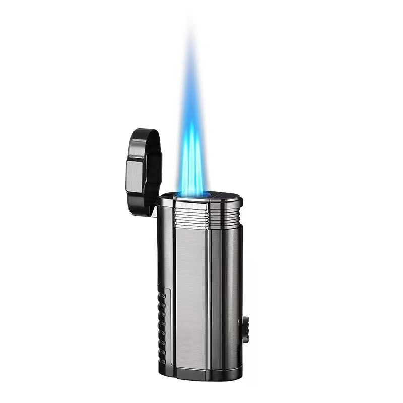 Metal custom inflatable torch lighter triple jet flame cigar lighter with cigar knife/refillable butane gas