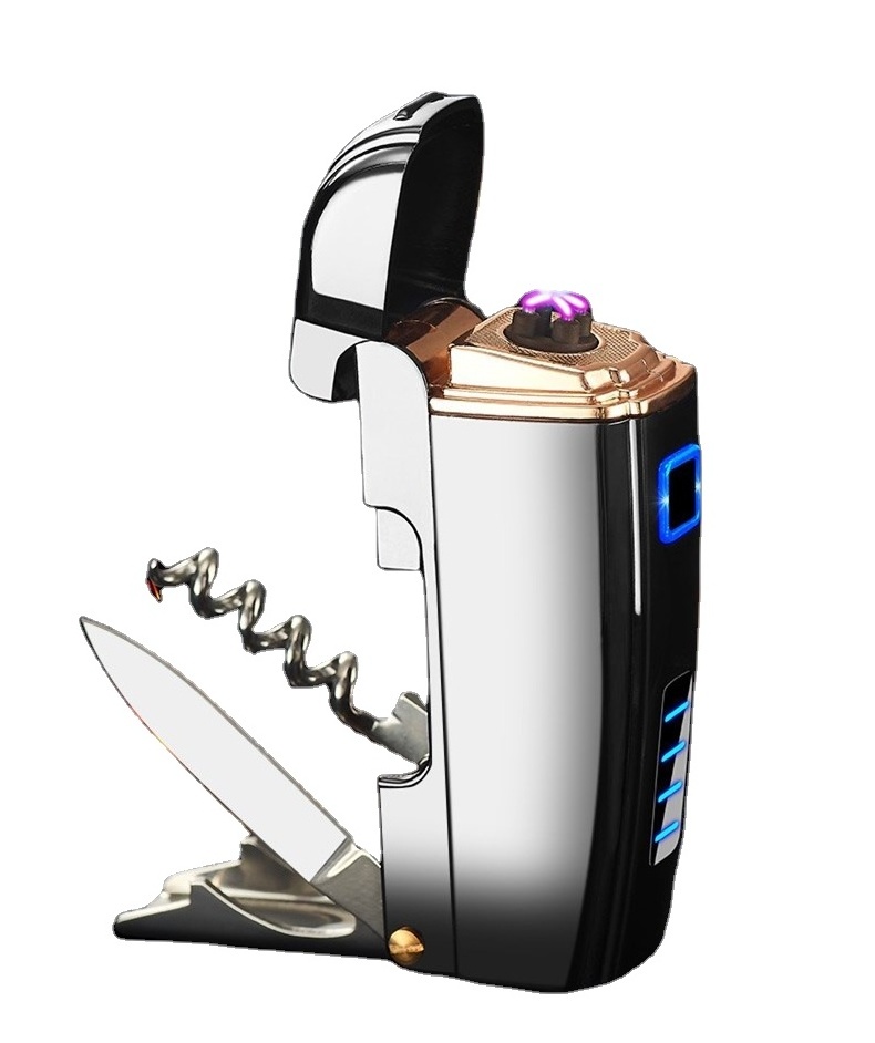 High quality multifunction dual arc lighter electric rechargeable cigarette lighters with corkscrew