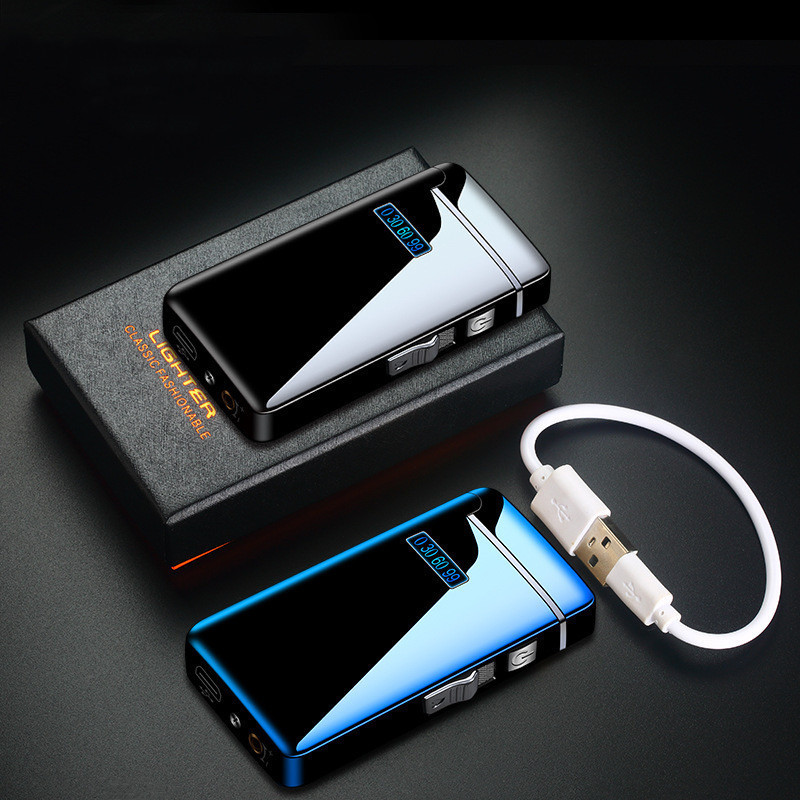 2-in-1 multifunctional double arc/ torch blue flame lighter usb rechargeable flashlight lighter