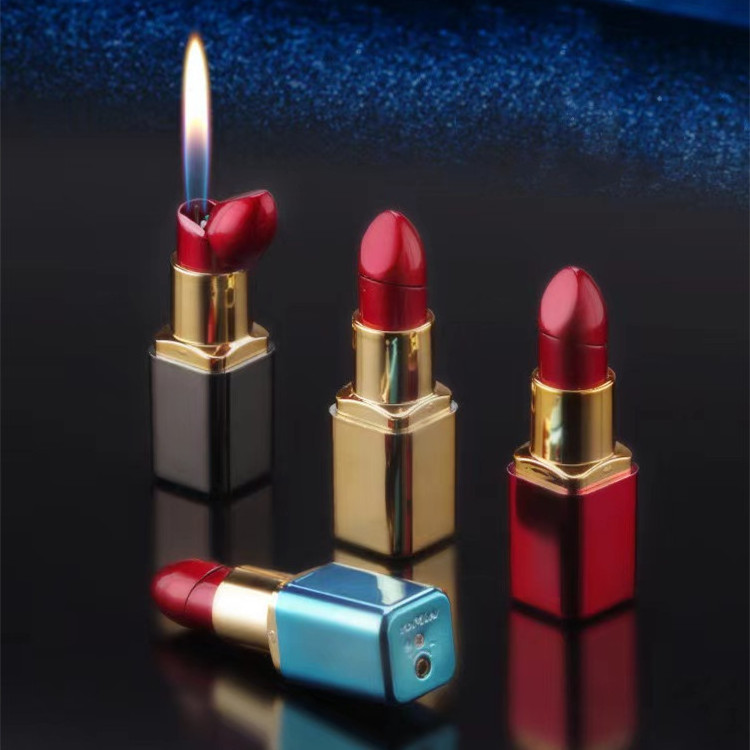 Mini design Creative Lighter Lipstick Shaped Refillable Butane Gas Lighter Cigarette Lighters For Women