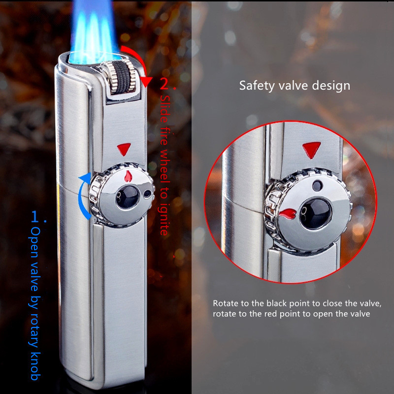 Three JET flames gas lighter refillable butane gas torch lighter with custom