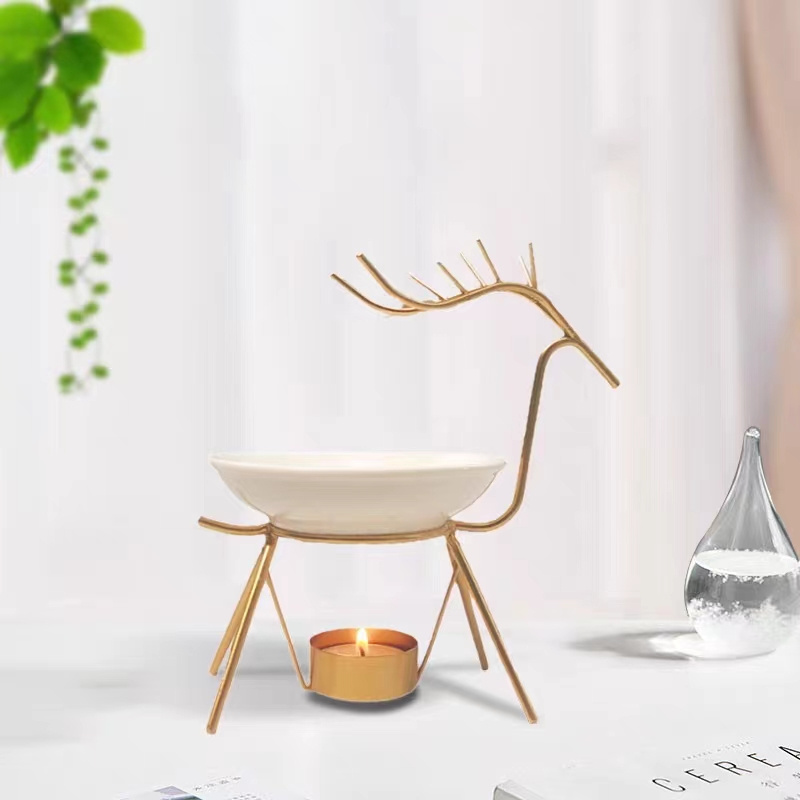 Fashion Design Metal Deer Candle Holder Essential Oil Burner Scented Wax Melt Warmer Aroma Diffuser Tealight Candles