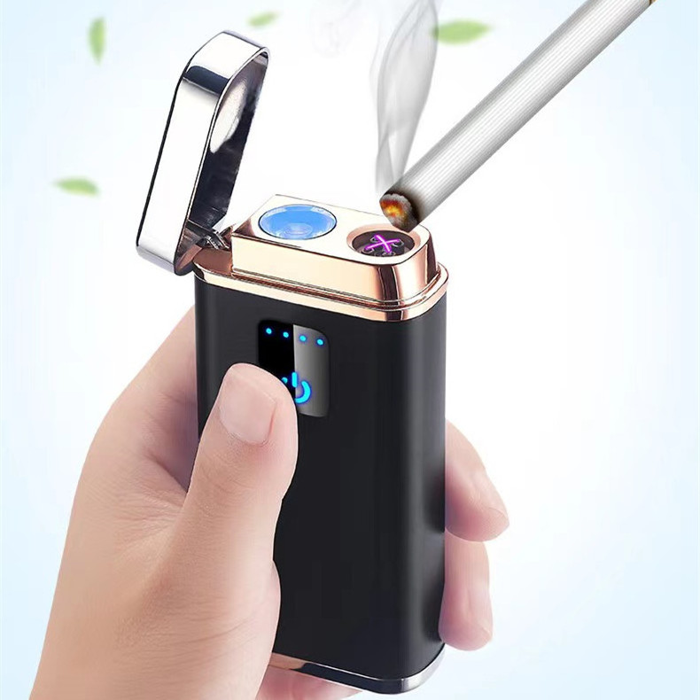 2-1 power double arc charging treasure lighter briquet electronique Touch lighters with led lights