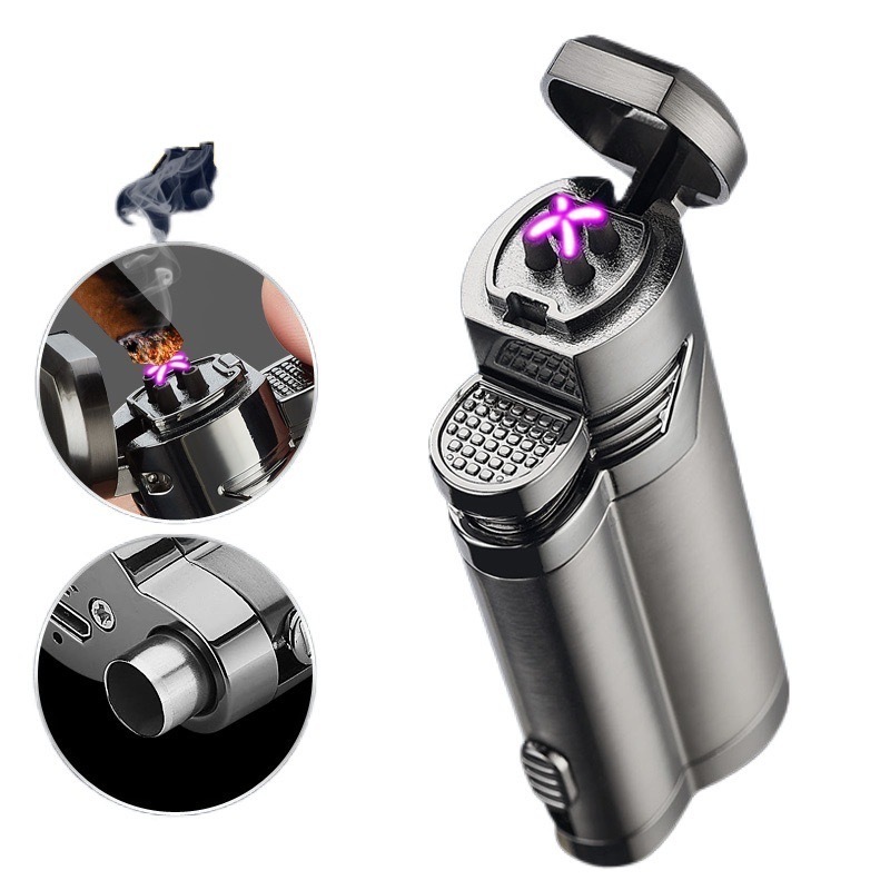 Flameless Style Electric Double Arc Lighter with Cigar Cutter Set Cigars Accessories Gift cigar lighter and cutter