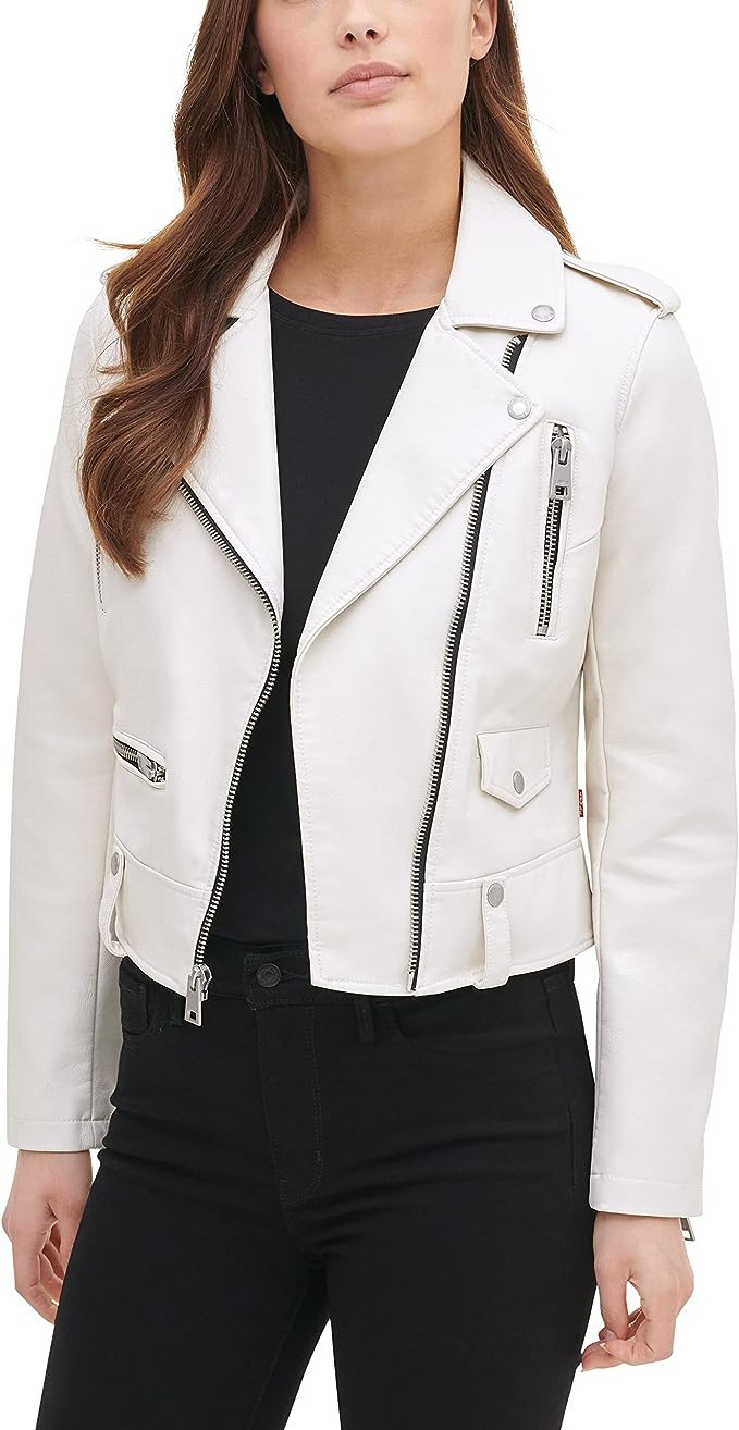 White Leather Jacket For Women Plain heated antiwrinkle Cow Material Classic Pattern Wholesale leather jackets for women