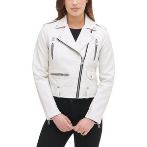 White Leather Jacket For Women Plain heated antiwrinkle Cow Material Classic Pattern Wholesale leather jackets for women