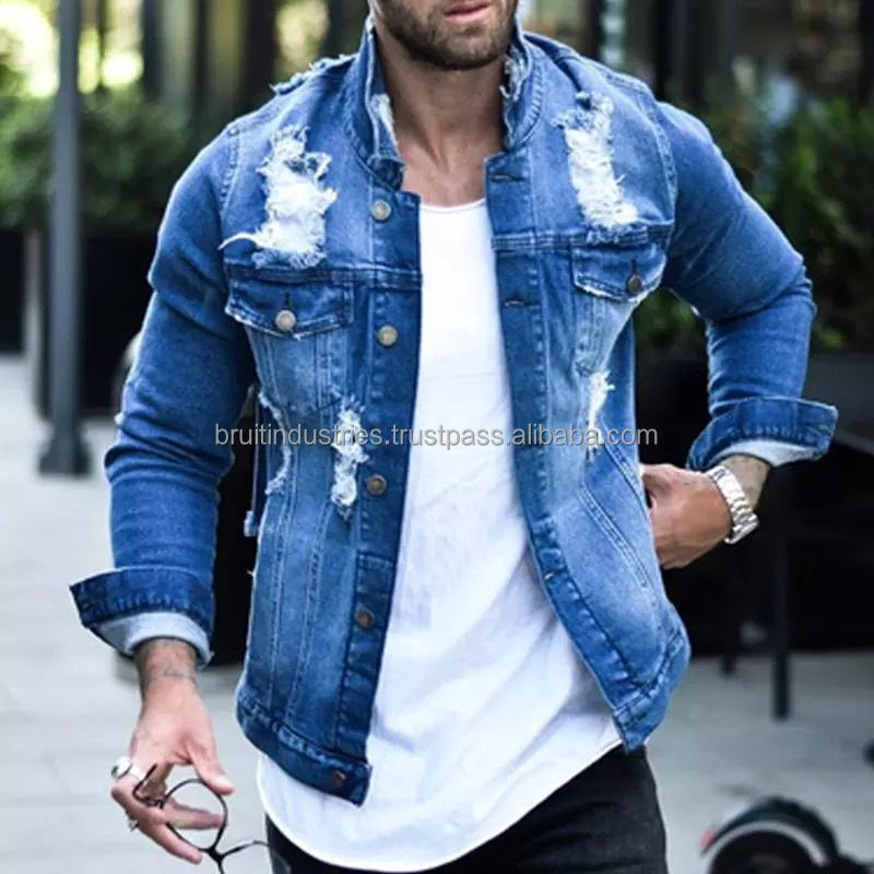 Apparel & Accessories Denim Jeans Jackets For Men Winter Distressed Denim Jean Jacket Washed Men's Jackets Custom Mens