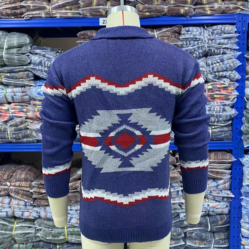 High quality 2022 winter navy blue aztec jacquard long sleeve sweater cardigan jackets for men Jacquard Women Cardigan Sweater