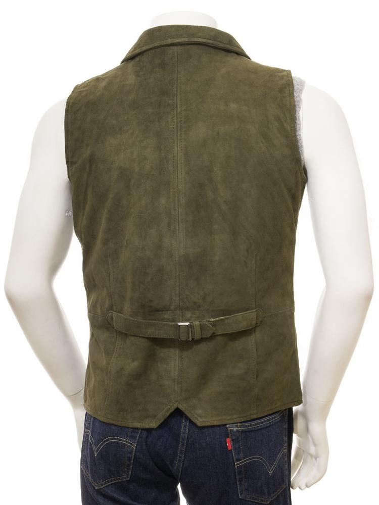 Men's utility and waistcoat hooded men puffer quilted down vest Men's Olive Genuine Cow Suede Waistcoat / Leather Waistcoat