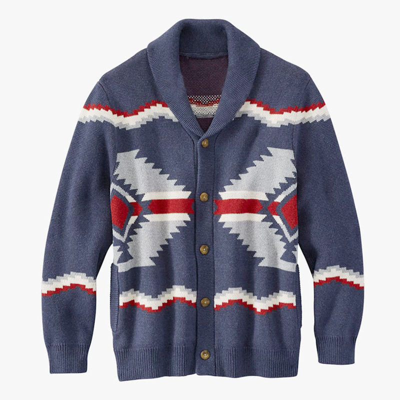 High quality 2022 winter navy blue aztec jacquard long sleeve sweater cardigan jackets for men Jacquard Women Cardigan Sweater