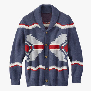 High quality 2022 winter navy blue aztec jacquard long sleeve sweater cardigan jackets for men Jacquard Women Cardigan Sweater