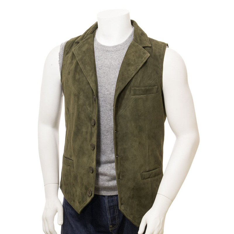 Men's utility and waistcoat hooded men puffer quilted down vest Men's Olive Genuine Cow Suede Waistcoat / Leather Waistcoat