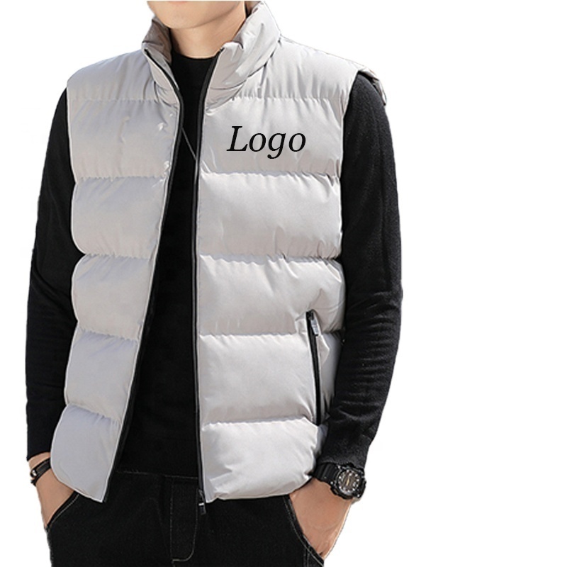 High Quality Plain Orange Custom stand collar Vest Outerwear Lightweight Warm Padded Puffer Sleeveless Jacket For Men