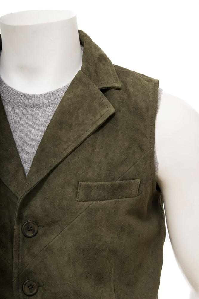 Men's utility and waistcoat hooded men puffer quilted down vest Men's Olive Genuine Cow Suede Waistcoat / Leather Waistcoat