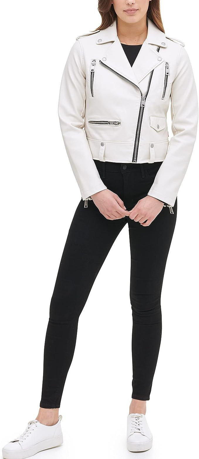 White Leather Jacket For Women Plain heated antiwrinkle Cow Material Classic Pattern Wholesale leather jackets for women