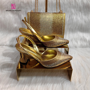 African Wedding Pump shoes Bruno Giordano Original manufacturing Italian styled High quality Gold Crystal Women's Shoes and Bags