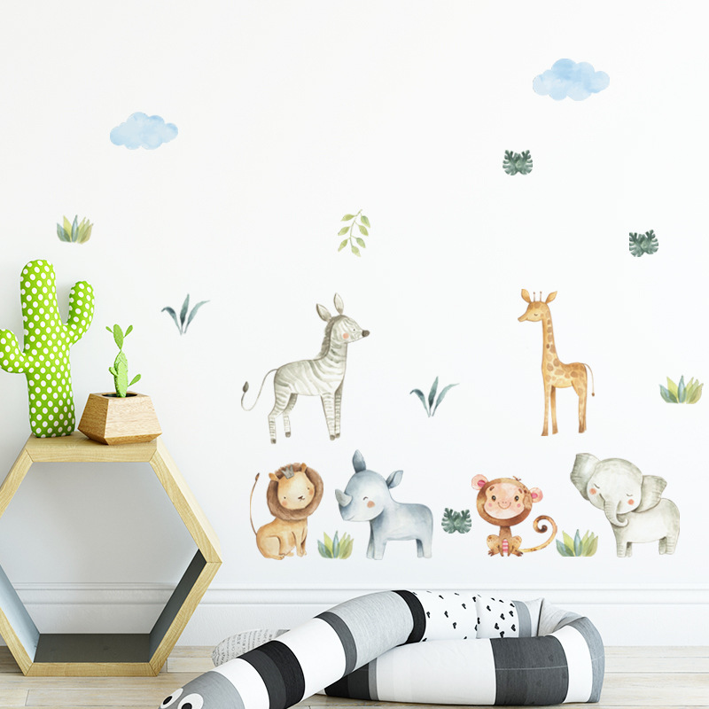 Safari Animals Wall Stickers for Kids Room Bedroom Nursery Home Decorative Wall Decal