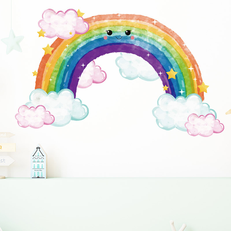 Cartoon Rainbow Cloud Wall Stickers for Kids Room Bedroom Nursery Decoration Wall Decal