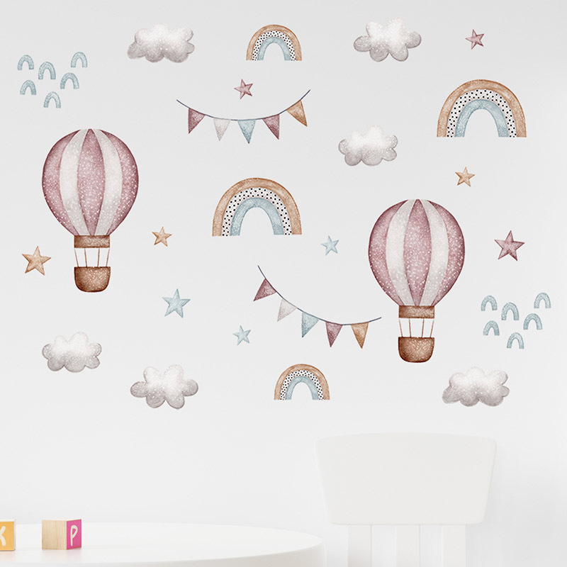 Cartoon Hot Air Balloon Rainbow Wall Stickers For Kids Room Bedroom Nursery Decoration Wall Decal