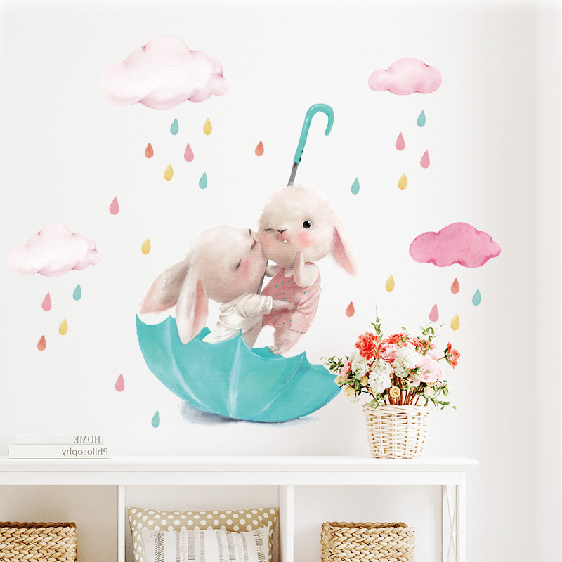 High-Quality Sky Blue lovely Rabbit Wallpaper Naughty Bunny Wall Decal Baby Kids Boys Room Decorative Wall Sticker Supplier