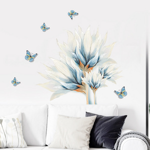 Blue Flowers Wall Stickers for Kids Room Living Room Bedroom Home Decoration Wall Decal