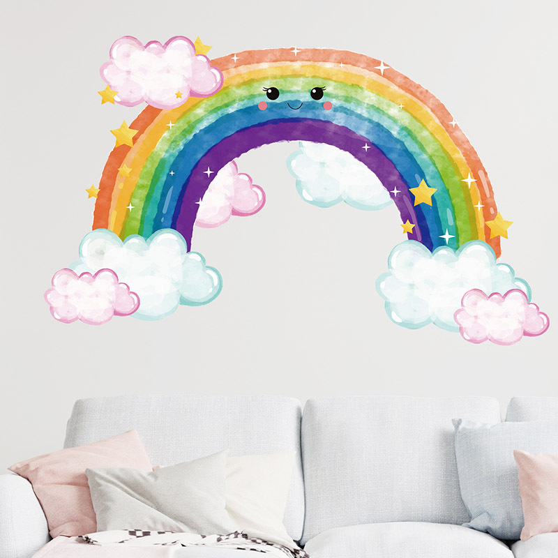 Cartoon Rainbow Cloud Wall Stickers for Kids Room Bedroom Nursery Decoration Wall Decal