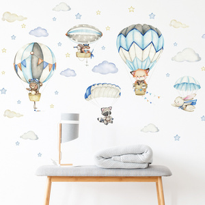 Watercolor Animals Hot Air Balloon Clouds Wall Stickers for Kids Room Baby Room Bedroom Nursery Decoration Wall Decal