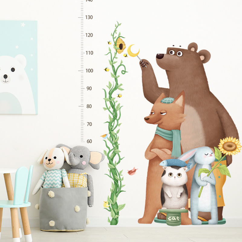 Cute Big Brown Bear Height Ruler Measure Wall Stickers for kids Room Nursery Home Decoration Wall Decal